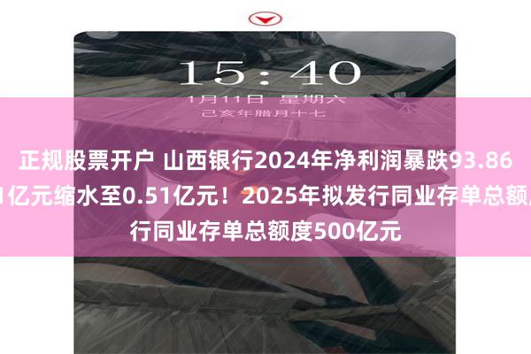 正规股票开户 山西银行2024年净利润暴跌93.86%，从8.31亿元缩水至0.51亿元！2025年拟发行同业存单总额度500亿元