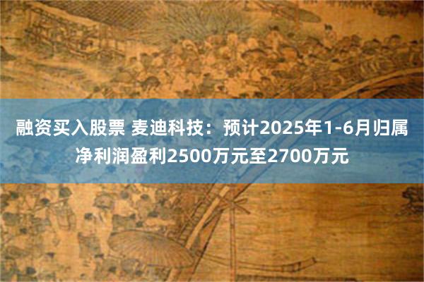 融资买入股票 麦迪科技:预计2025年1-6月归属净利润盈利2500万元至2700万元