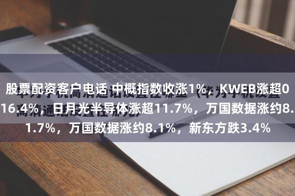 股票配资客户电话 中概指数收涨1%，KWEB涨超0.9%，世纪互联涨约16.4%，日月光半导体涨超11.7%，万国数据涨约8.1%，新东方跌3.4%